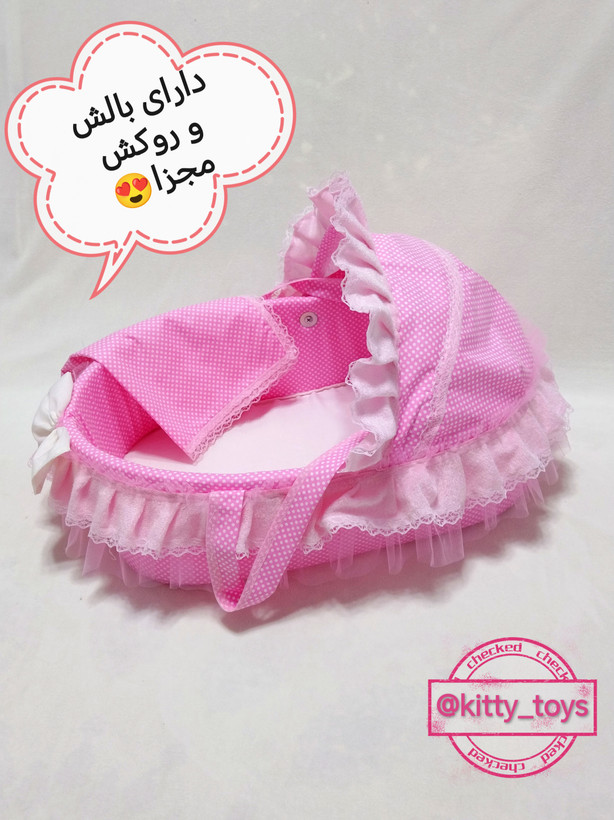 سرویس سیسمونی عروسک 7 تکه طرح صورتی خالدار پررنگ