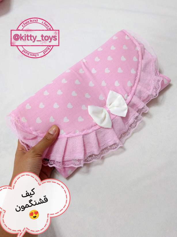 سرویس سیسمونی عروسک 12 تکه طرح صورتی روشن قلبدار